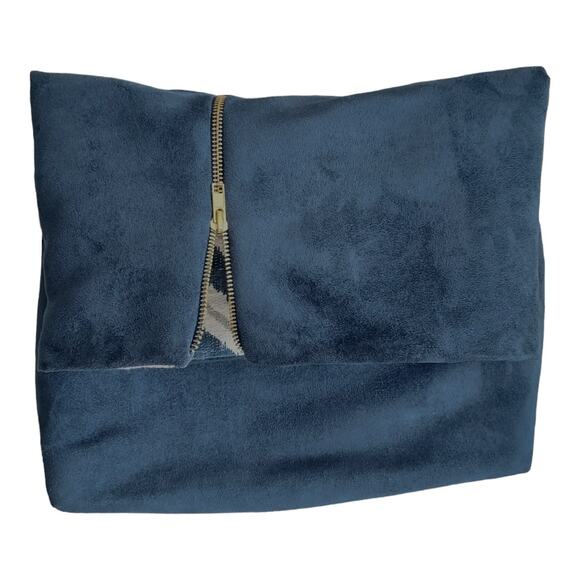 Boho Blue White Chevron Tapestry Velvet Large Handbag Purse Clutch like NEW - Picture 5 of 6